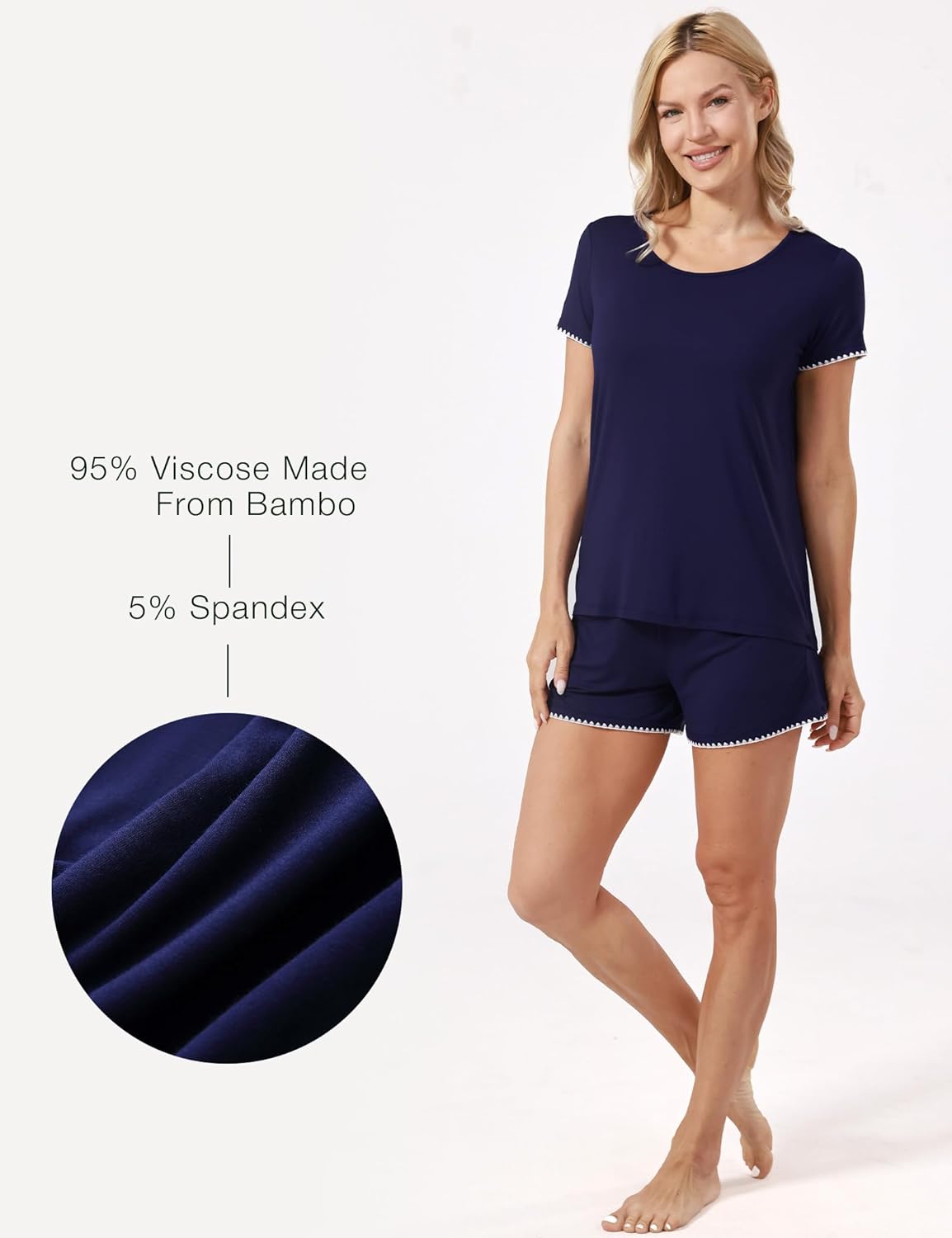 GYS Women's Pajama Sets Bamboo-derived Viscose Short Sleeve 2-Piece Soft Summer Sleep Set - Image 5