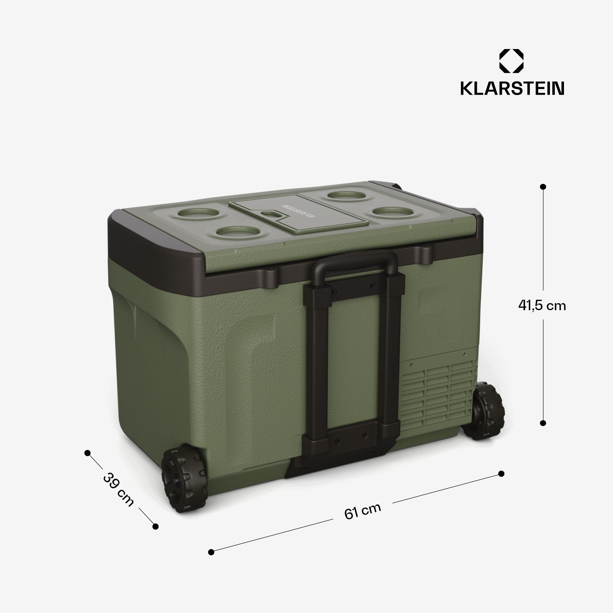 KLARSTEIN PolarForce 30L Glacière - Glacière électrique à Compression, LCD, -20°C à 20°C, Roues Tout-Terrain, poignées Doubles, Mode ECO, Protection Batterie, Vert, congélateur
