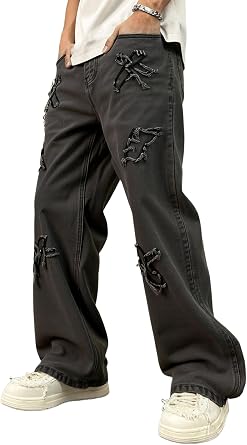 Men's Baggy Jeans Wide Leg Pants Hip Hop Y2K Loose Fit Denim | Jeans Skater Trousers Streetwear Classic Washed Jeans With Five Pockets For Men