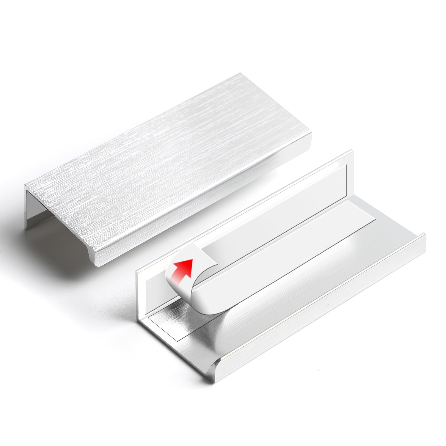 BaiNong 5 Pack 3 inch self Adhesive Cabinet pulls Silvery Finger pulls for cabinets Stick on Handles Concealed Cabinet Handles Edge pulls for Drawer