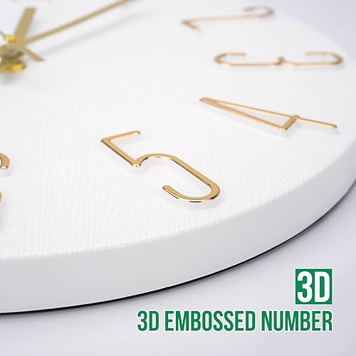 Miniatura 6 de Reloj de pared de 12 pulgadas, silencioso sin tictac, reloj de interior de madera de imitación redondo blanco, reloj decorativo moderno con figuras