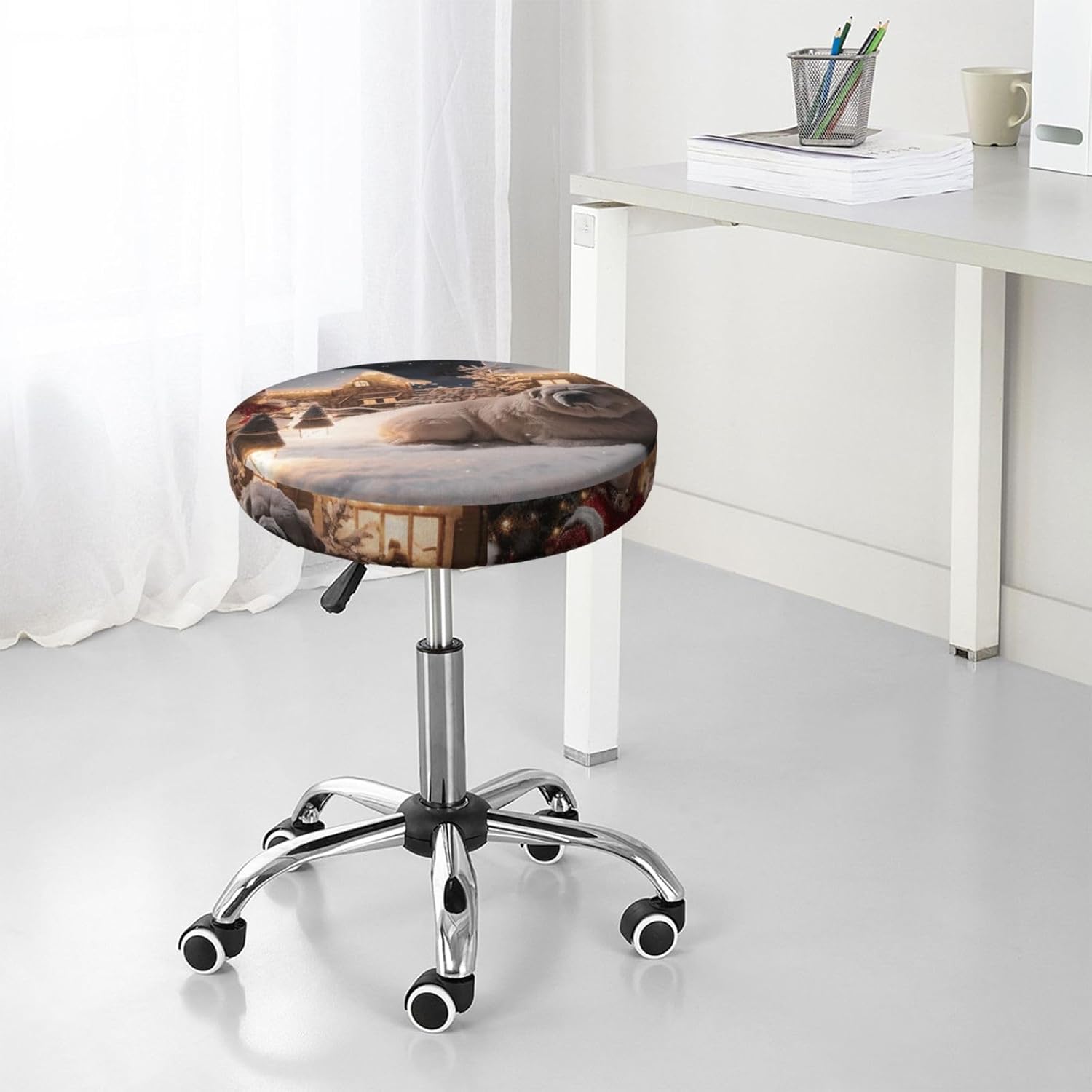 Bar Stool Cover Round Elastic Stool Cushion Covers Winter X-Mas Bar Chair Cover Washable Stool Cushion Slipcover Stretch Stool Seat Covers for 12-14 Inch Chair