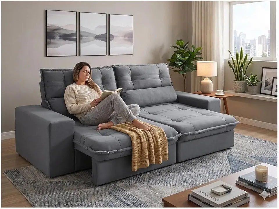 Sofá 4 Lugares Retrátil Reclinável Suede Palatino Linoforte