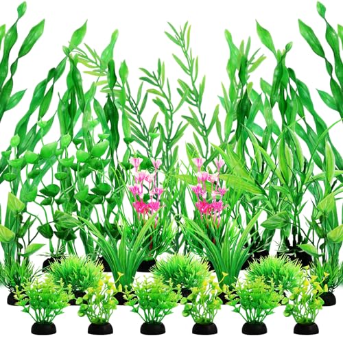 QUOZUO Green Fish Tank Decor Aquarium Plants, 25pcs Fish Tank Decorations Plants, Fish Tank Accessories, Aquarium Decor Artificial Plants, Small to Large