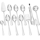 KINGSTONE 12 Piece Serving Utensils Set, 18/10 Stainless Steel Serving Utensils, Slotted Spoon, Fork, Tong, Soup Ladle, Cake Server, Butter Knife and Sugar Spoon for Buffet, Parties, Kitchen