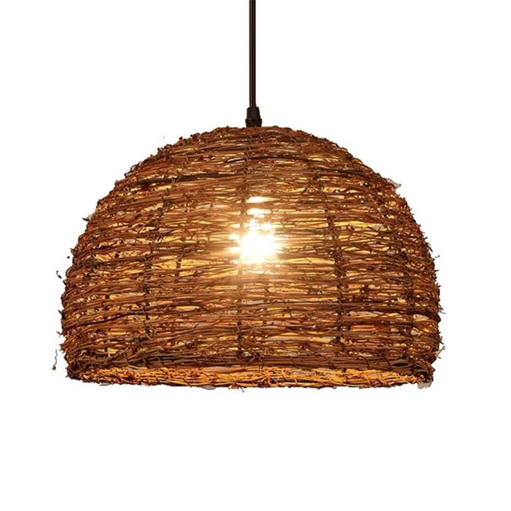 LYMSXAZOU Rattan Chandelier For Dining Room Retro Pendant Light Covers Wicker Basket Classic Dome Lampshade Farmhouse Bar Industrial Lights Vintage Lantern