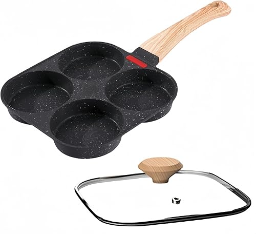 Miniatura 8 de Sartén para huevos con tapa antiadherente de 4 tazas y sartén saludable de granito para huevos, panqueques, plett, crepes, compatible con estufa de