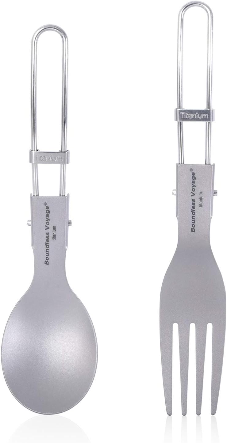 Titanium Spork Spoon Fork Knife with Folding Handle Ultralight Dinnerware Utensils for Camping Outdoor Picnic Hiking Travel Home use