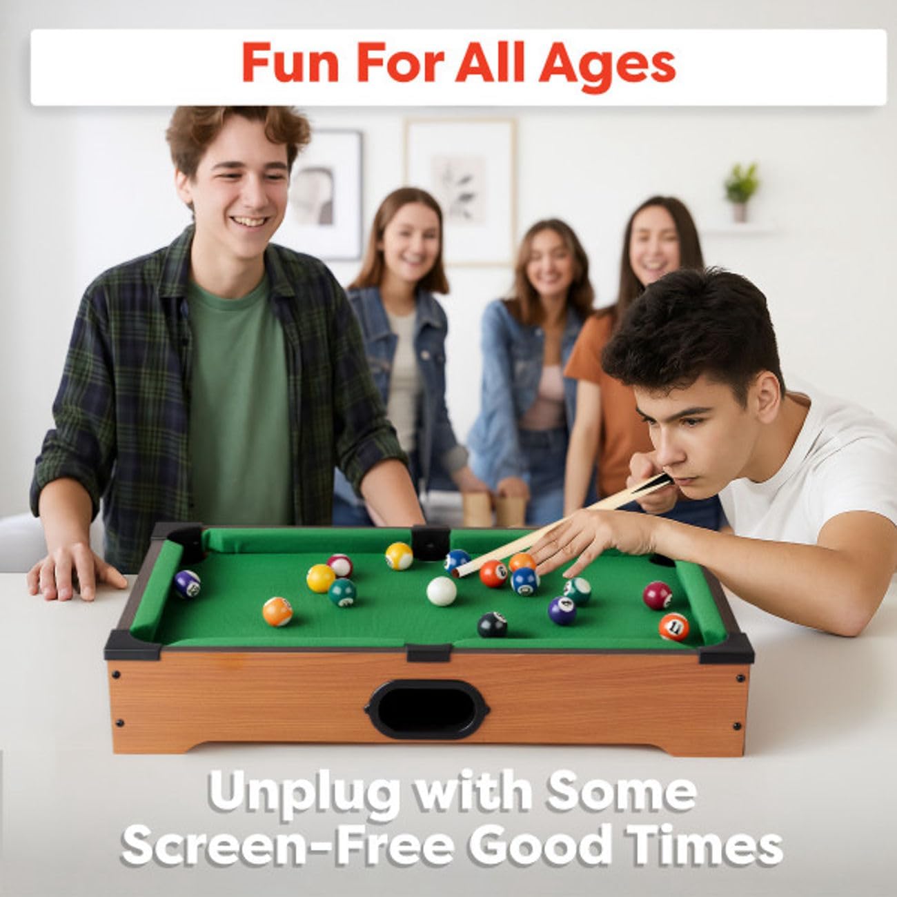 Mini Pool Table - 20-Inch Portable Tabletop Billiards Game with Cue Balls, Sticks, Chalk, Brush, and Triangle Rack - Table Games by Hey Play
