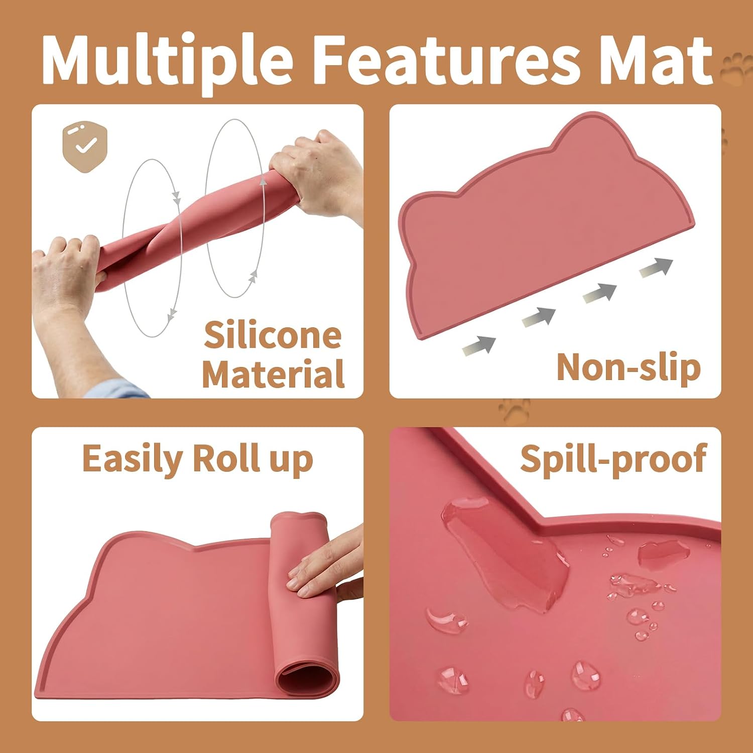 2Pcs Silicone Cat Food Mat Waterproof Cat Bowl Mats Pet Feeding Mat Pet Placemat for Indoor Floors (Gray & Pink)