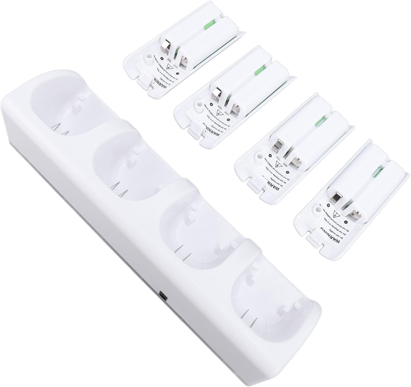 Battery Charger for Wii Remote, 4 in 1 Station with 4 Rechargeable Batteries, 4 Replacement 2800 mAh Batteries, Remote Control Not Included (White)