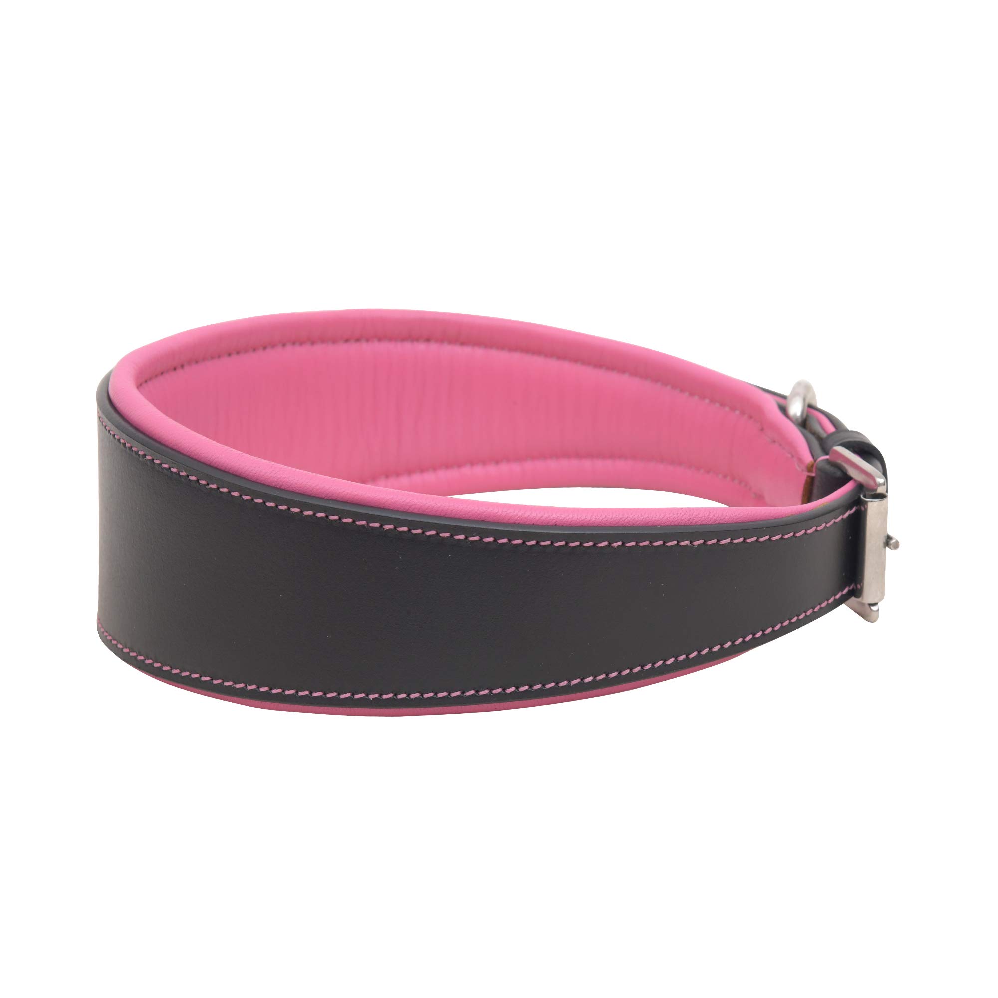 Collier en cuir rembourré anti frottement pour chien sensible doublure rose noir 40cm