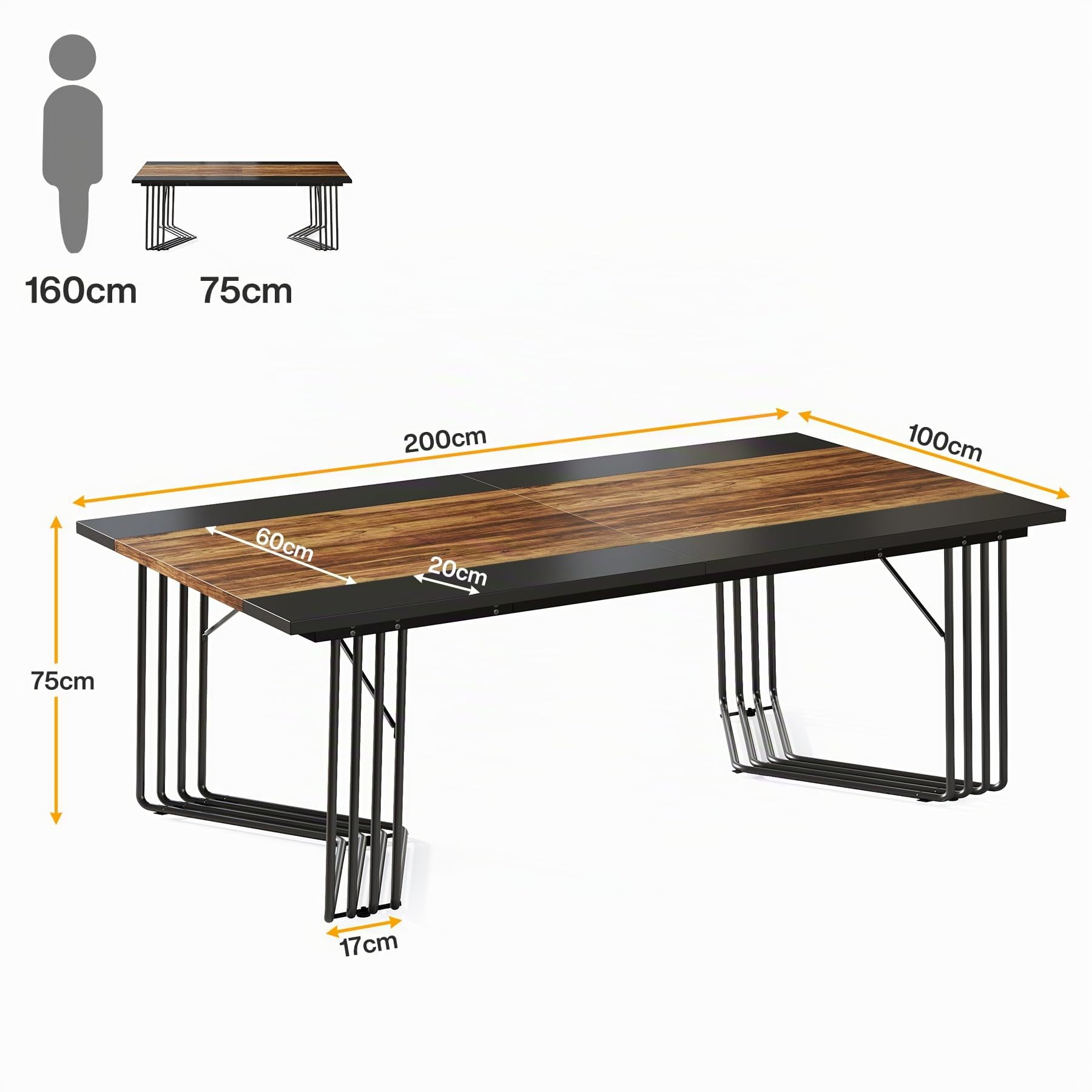 Tribesigns Mesa de comedor rectangular para 8-10 personas, mesa de cocina industrial grande de 200 cm, mesa de comedor para sala de estar, cocina, estructura de metal, marrón rústico