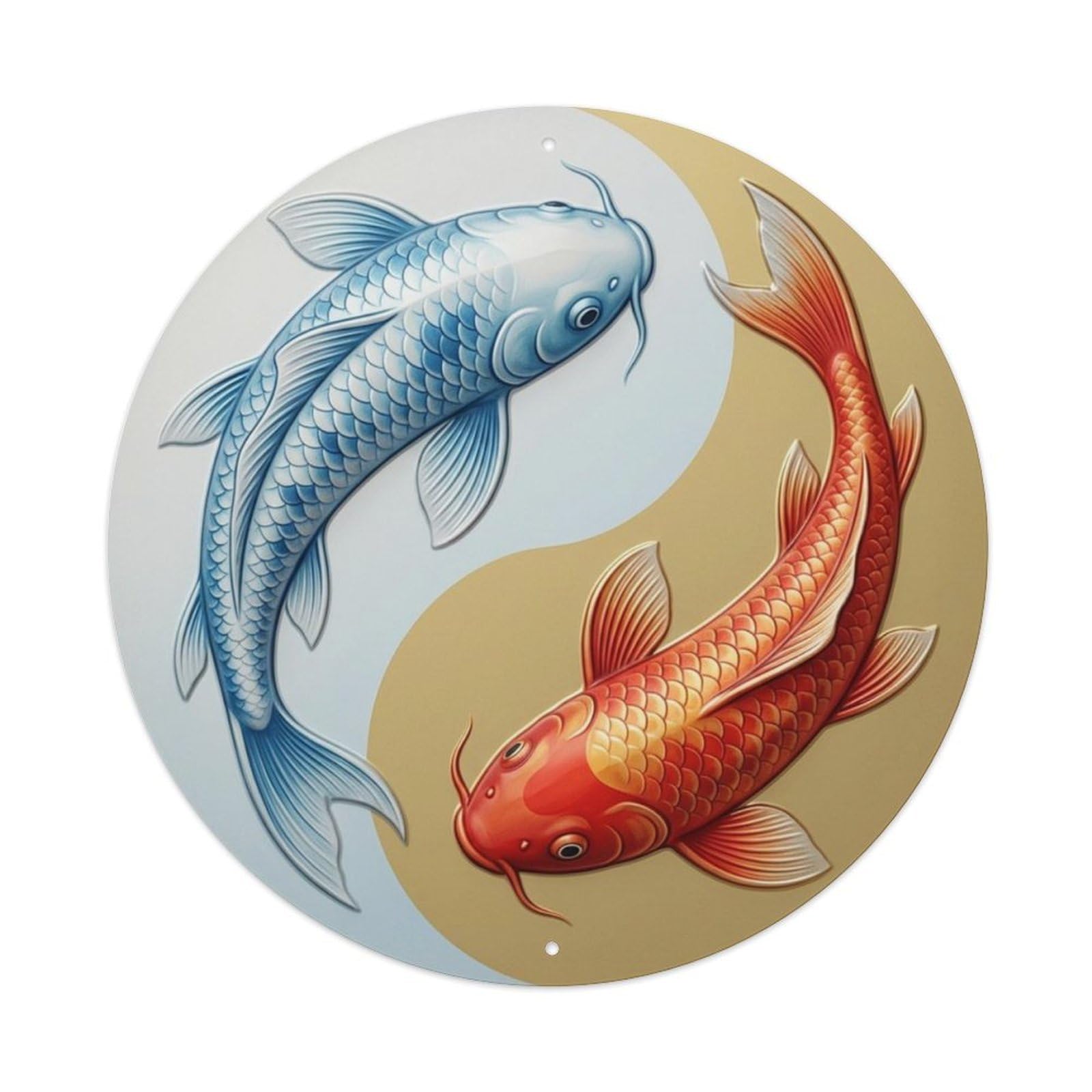 Fqcyn Style North South Direction Koi Yin Yang Metal Tin Sign Plaque Wall Decor For Cafe, Club Bar, Office, Home Garden Round Metal Poster 8X8inch