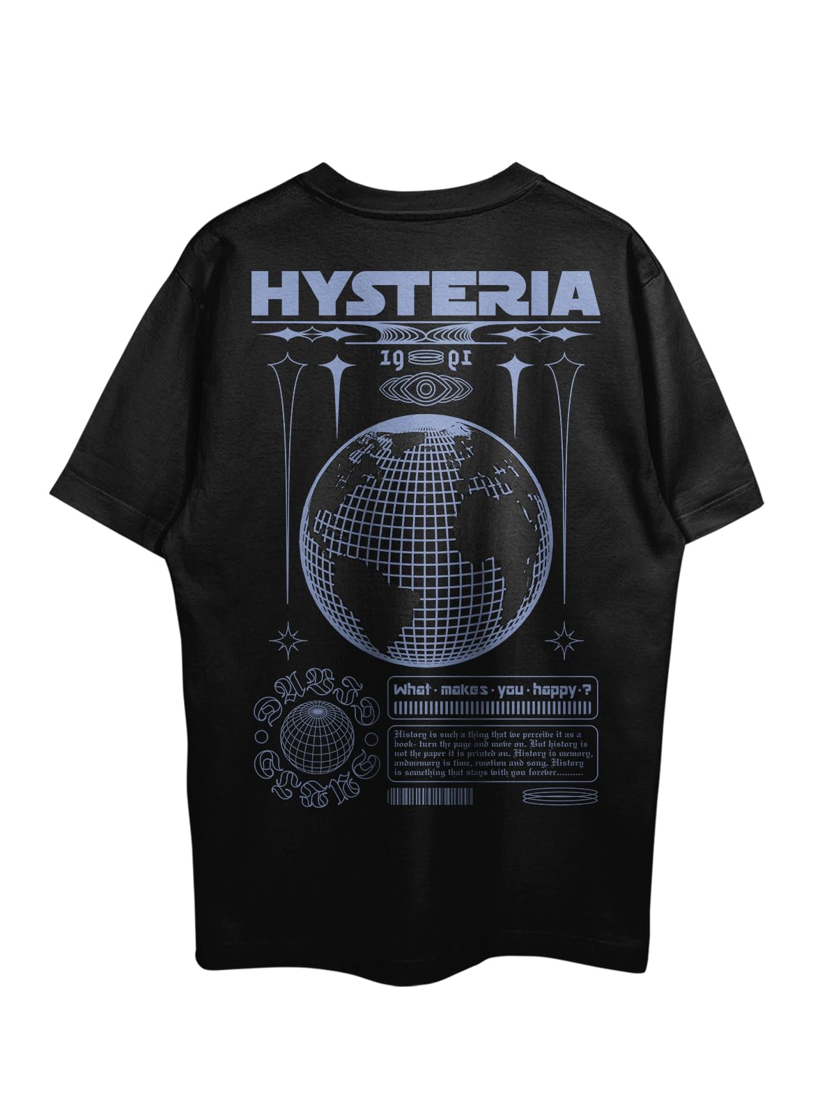 THREADCURRYTechno Psychedelic Trance Hysteria Street Wear Oversized Printed T-shirt for Men | Half Sleeves Baggy T Shirts | Drop Shoulder Cotton Loose Tee for Men
