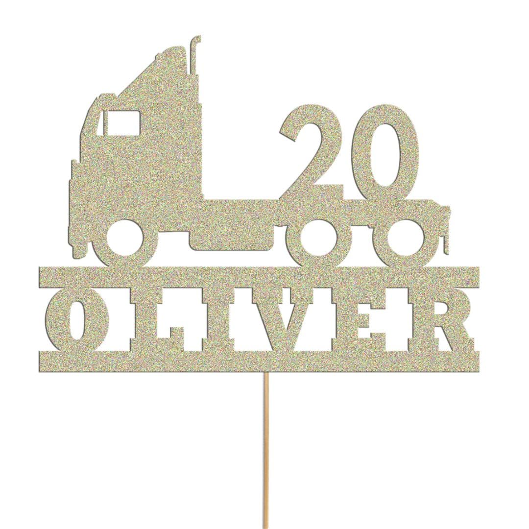 Truck Cake Topper Personalised Lorry Trucker Driver Birthday Topper Decoration Any Name Age | Personalised Cake Topper with Custom Name & Age | Birthday Party Decoration (Pale Gold)