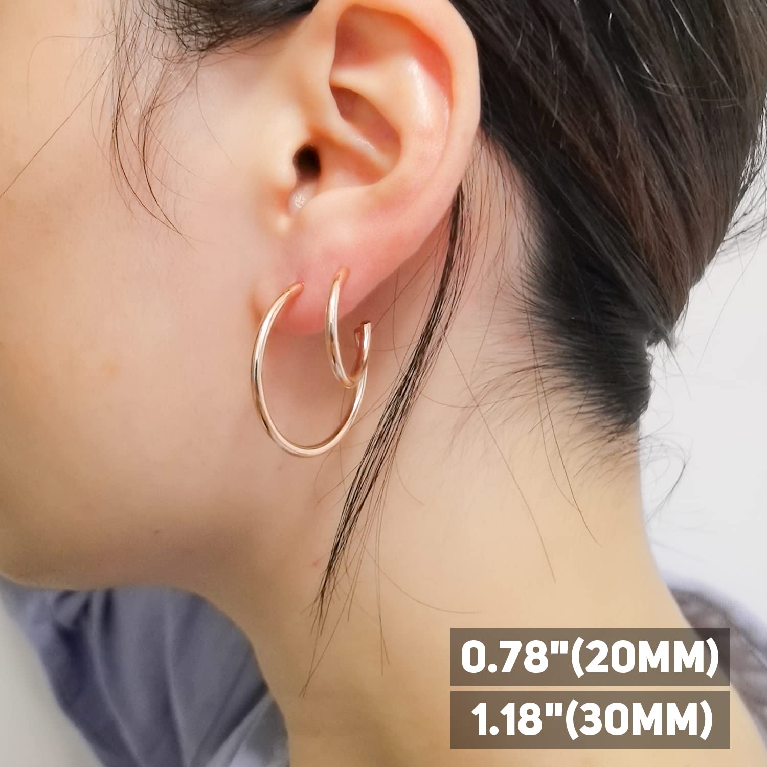 Aretes de aro de oro para mujer, chapados en oro de 0.787 in/1.181 in/1.575 in/2.362 in, aretes de aro ligeros y finos, Acero inoxidable 3