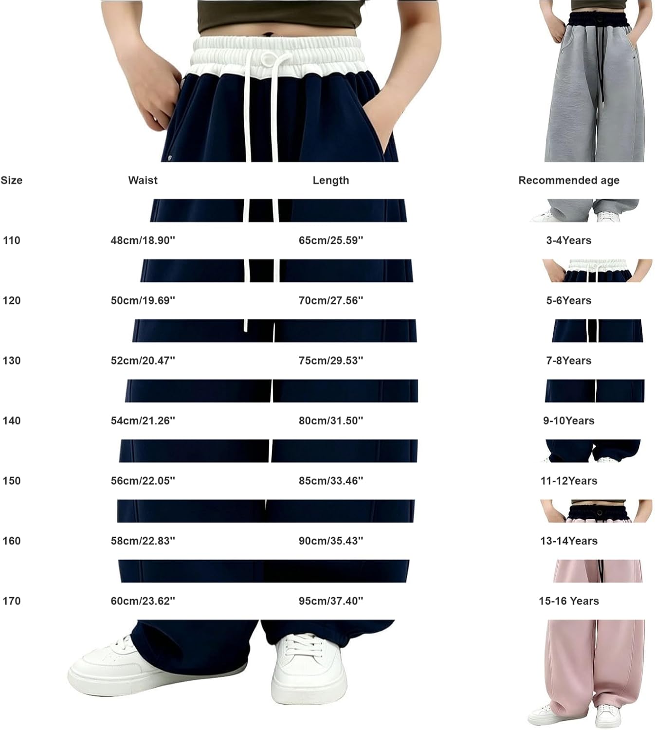 Girls Baggy Sweatpants Wide Leg Elastic High Waist Casual Joggers Color Block Drawstring Straight Yoga Sweat Pants