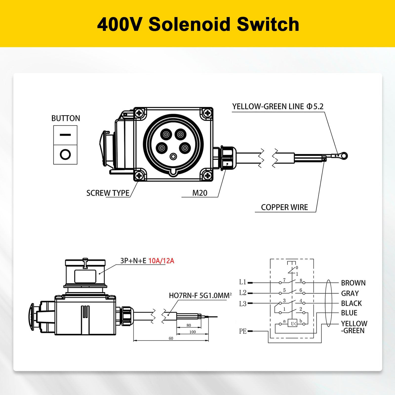 DAJASD Motorschutzschalter 400V 3-Phasen – Not-Aus Mit 80 Cm Kabel & CEE-Stecker, IP54, TÜV-geprüft, Für Tischsägen & Fräsen