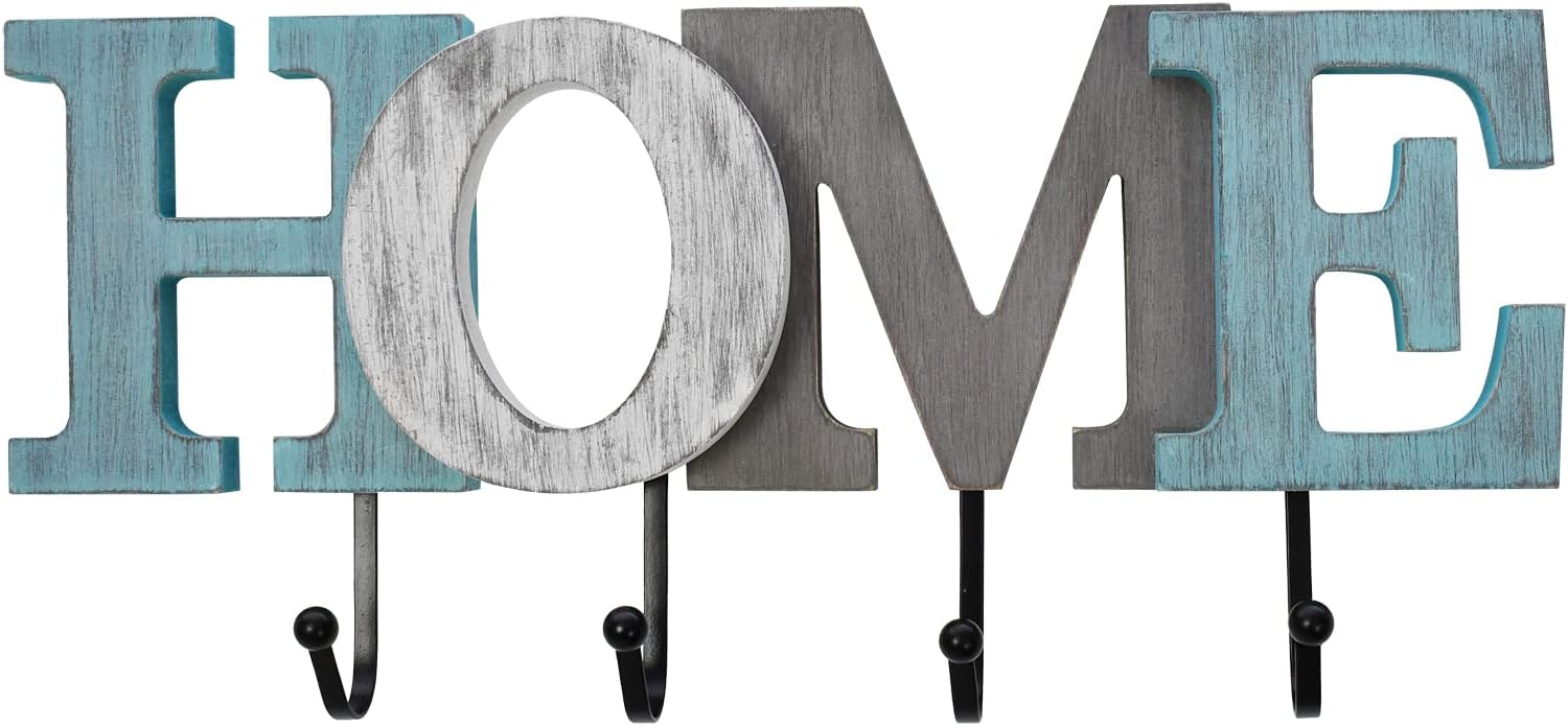 Morning View Aqua Hanging Block Letters Sign with Hook - Rustic Decorative Wooden Letters for Wall Decor
