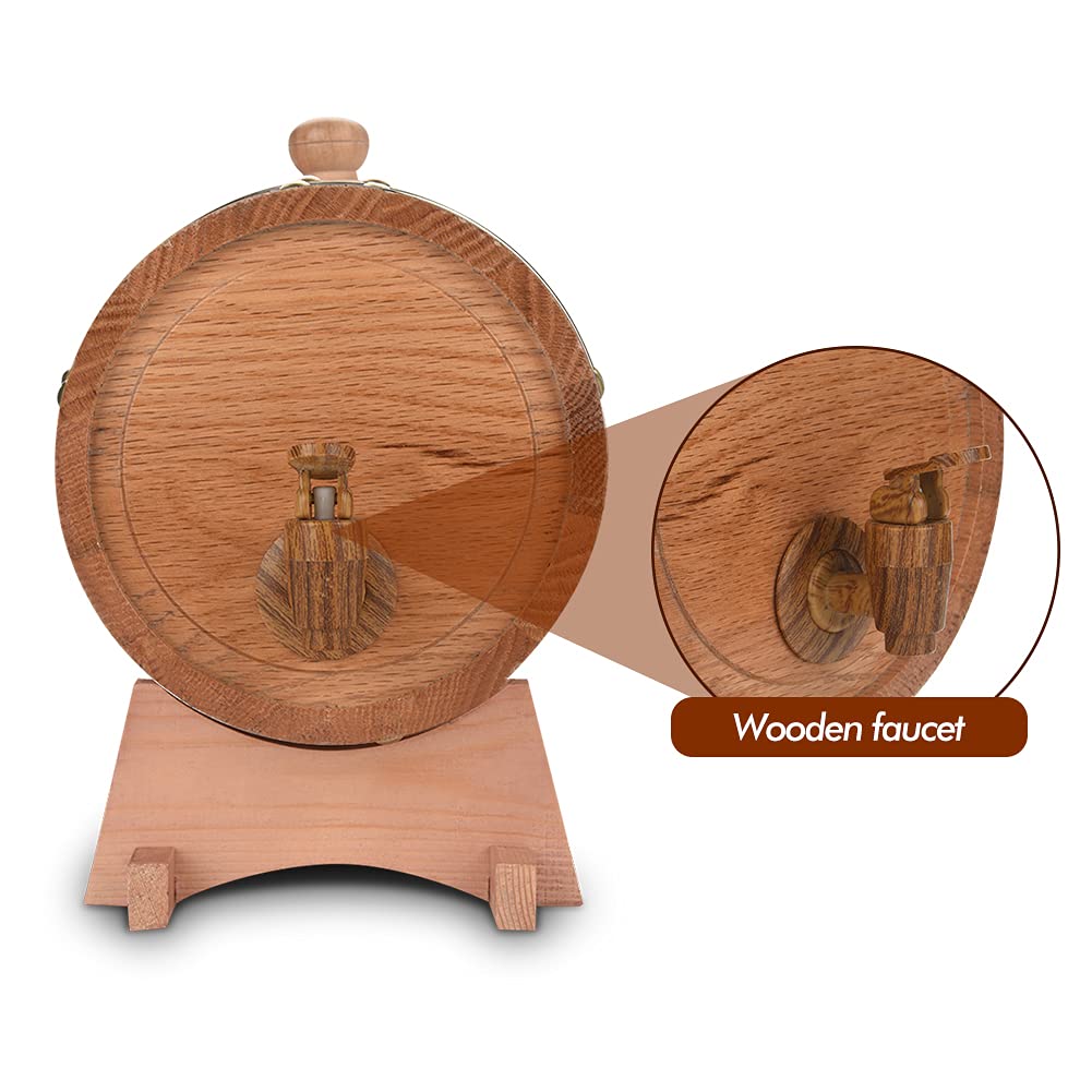 Barril de Madera de Roble Vintage, 3 Litros, con Soporte de Madera para Almacenamiento de Vino, Whisky, Ron y Puerto