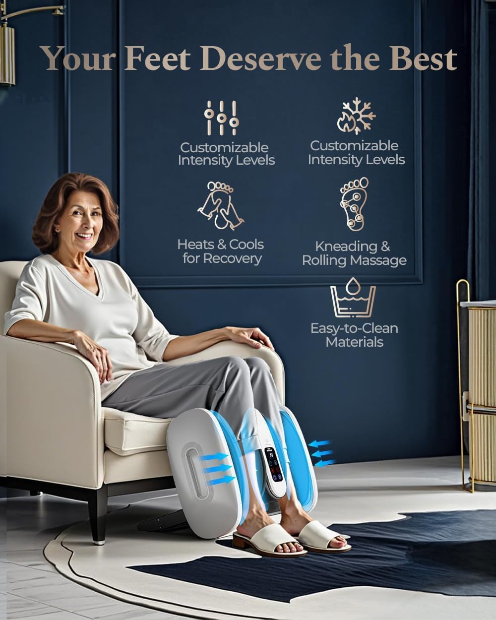 Foot Massager with Heat & Cold, 2026 Upgraded Shiatsu Foot & Calf Massager Machine, 4 Modes, 6 Levels, Electric Foot Massage for Feet, Legs & Arms, Home Office Relaxation for Women and Men-Gray