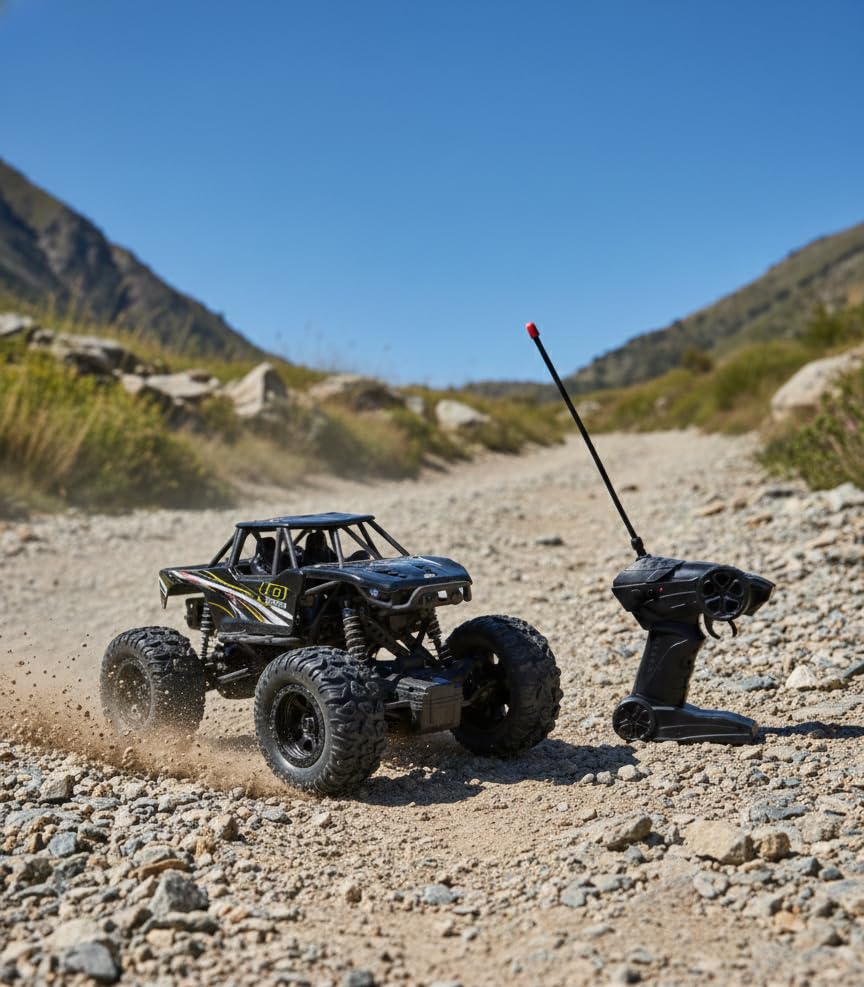 Image of Remote Control Car for Kids with Mist Smoke Spray, 2WD Monster Truck Rock Crawler, Climbing RC Toy Vehicle for Boys & Girls (Black)