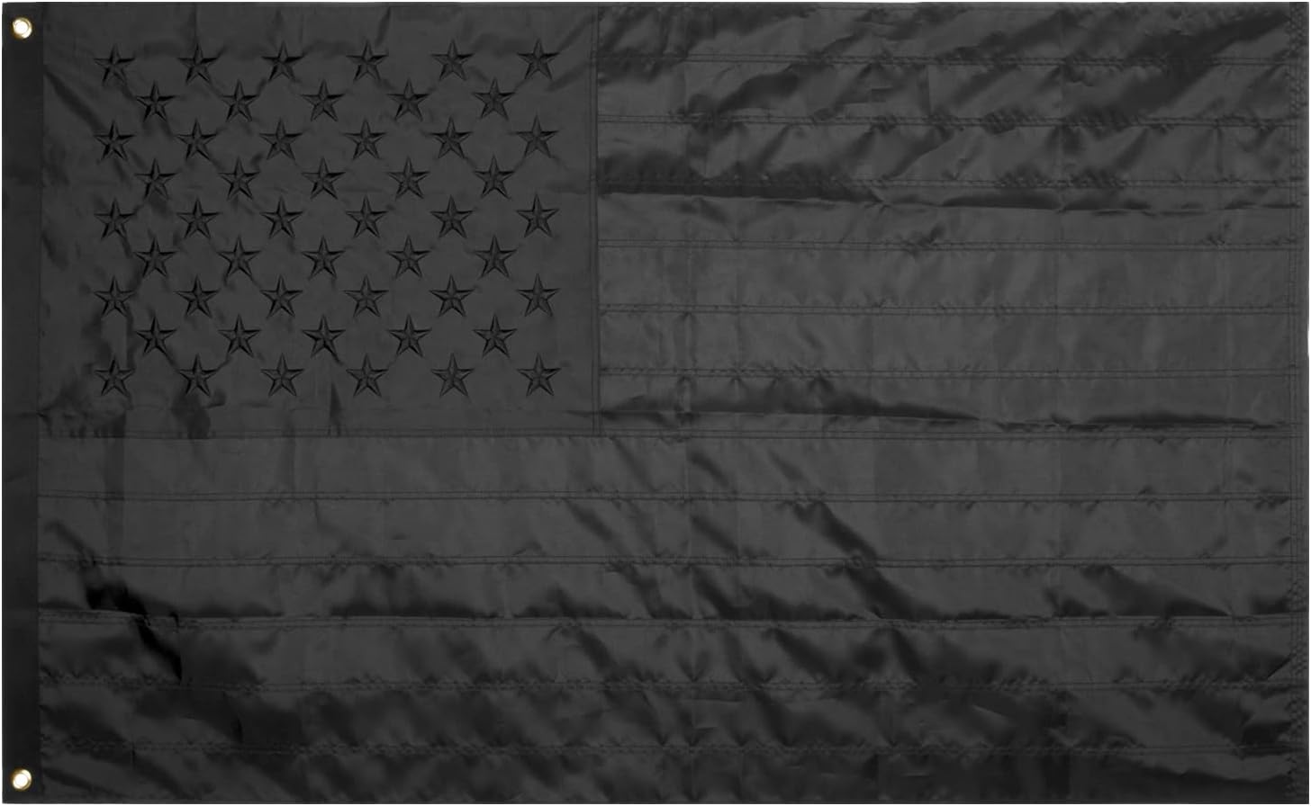 Black American Flag 3x5 Ft USA Heavy Duty Black Nylon US Flags with Embroidered Stars, Sewn Stripes and Brass Grommets, Perfect for Outdoors