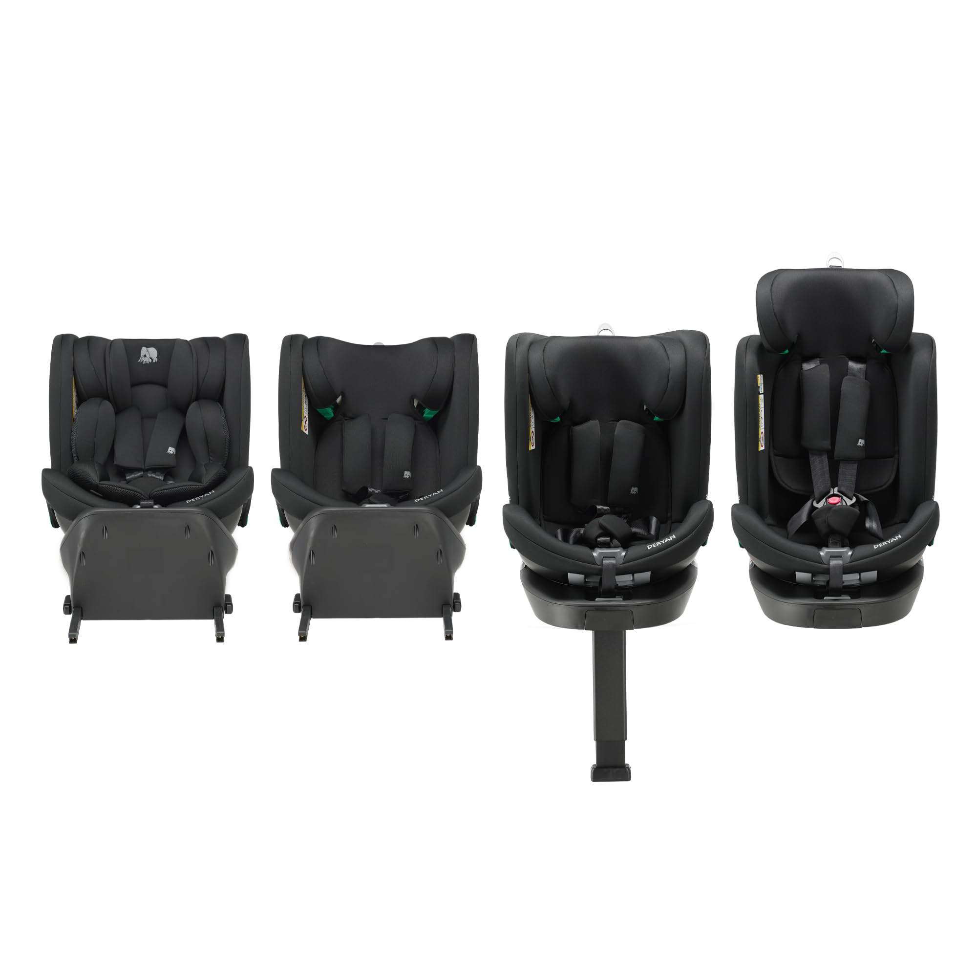 Deryan Chase Silla de Coche 360 i-Size Giratoria 360 Grados, 0-36 kg, 0-12 Años, ISOFIX, Reclinable en 4 Posiciones y Reposacabezas en 10 Posiciones (Negro)