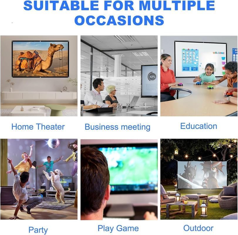 Image of 90 Inch Projector Screen,4K 16:9 Portable Eyelet Premium Video Foldable Projection for HD Home Theater Cinema Anti-Crease Indoor Outdoor Office Classroom (199 cm (W) x 112 cm (H))