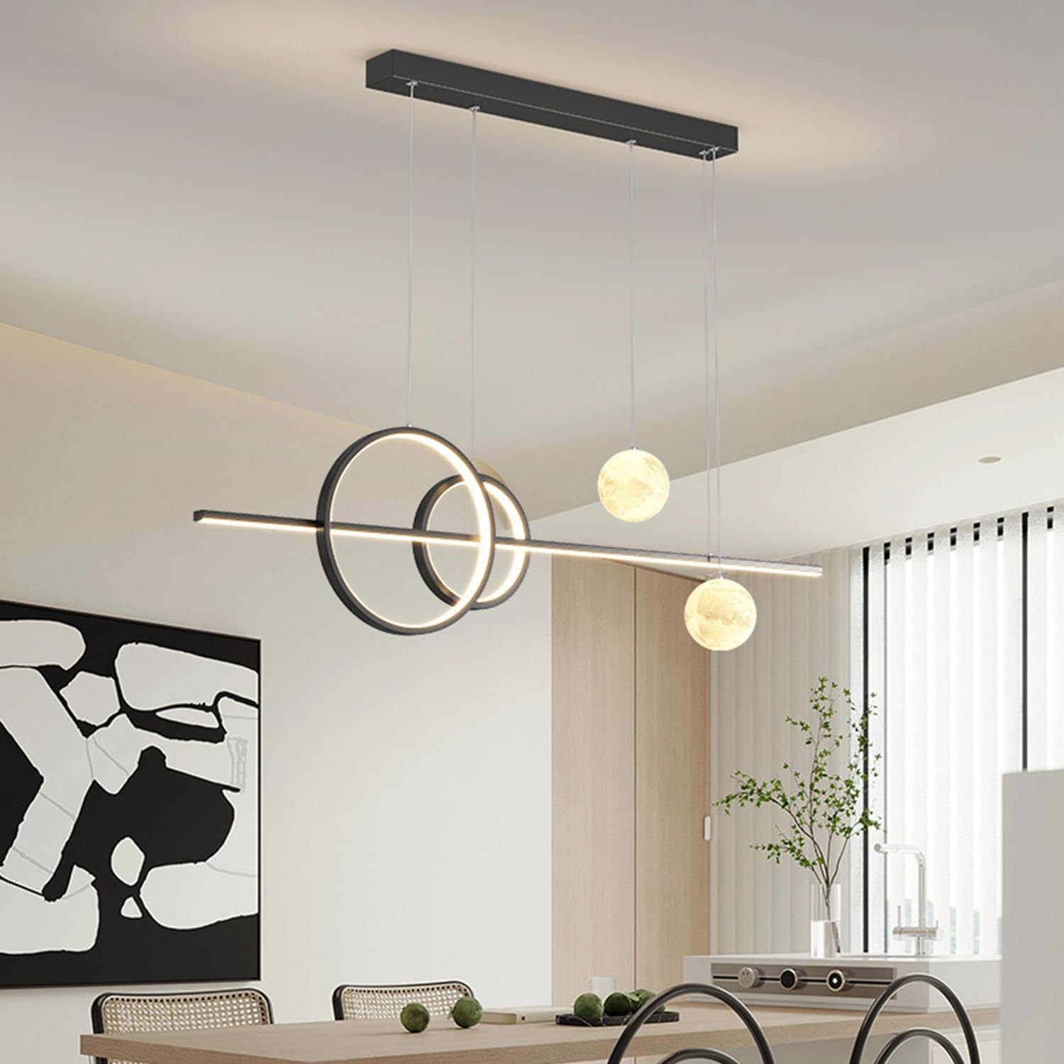 LED Pendant Lamp Dining Table Pendant Lamp 32W Modern Ceiling Led Dining Table Pendant Lamp Dimmable With Remote Control Chandelier Living Room Height Adjustable For Kitchen Dining Room Lamp (Black)