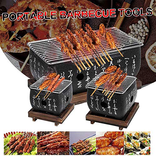 LSHOME Mini Charcoal Barbecue Grill Japanese Style Home BBQ Grill with Stainless Steel Network Perfect for Indoor Outdoor,S