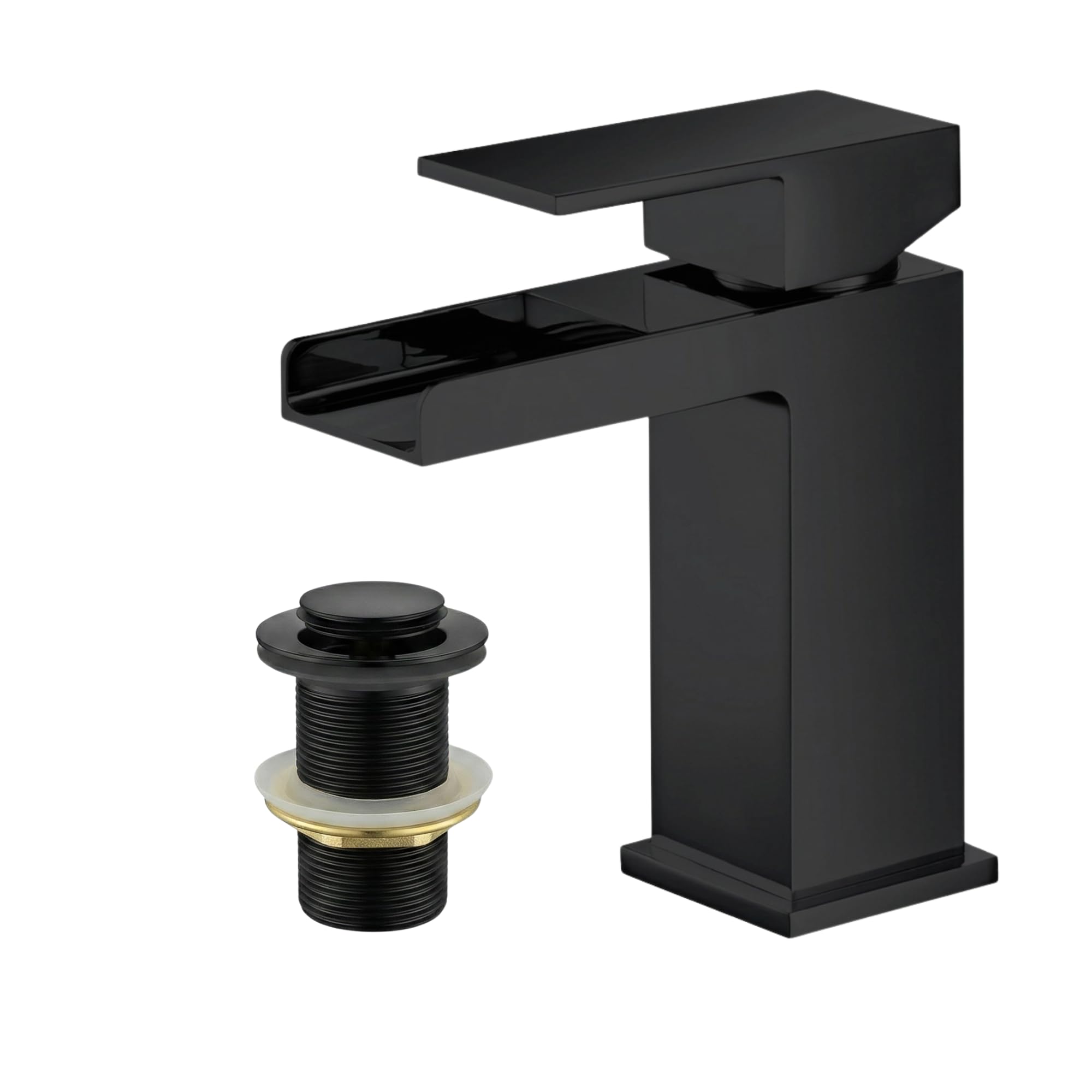 ARKO Basin Mixer Tap, Stylish Bathroom Sink Tap with Smooth Lever Handle, Brass Constructed (Waterfall, Black)