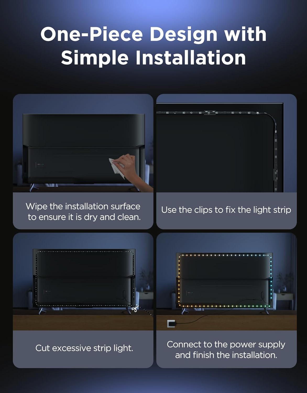 Govee TV LED Backlight 2, 14.4ft Cuttable TV Lights for 32-70 Inch TVs, Color Changing RGBWIC LED Strips Lights with 210+ Scene Modes & Music Sync, Smart APP and Voice Control, Easy Install - Image 7