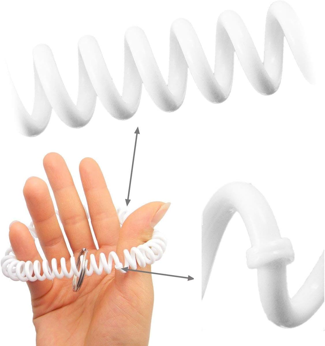 Pack of 50 Flexible Stretchable Plastic Spring Spiral Wrist Coil Band Key Chain Ring Tag for Sport Yoga Sauna Pool Office