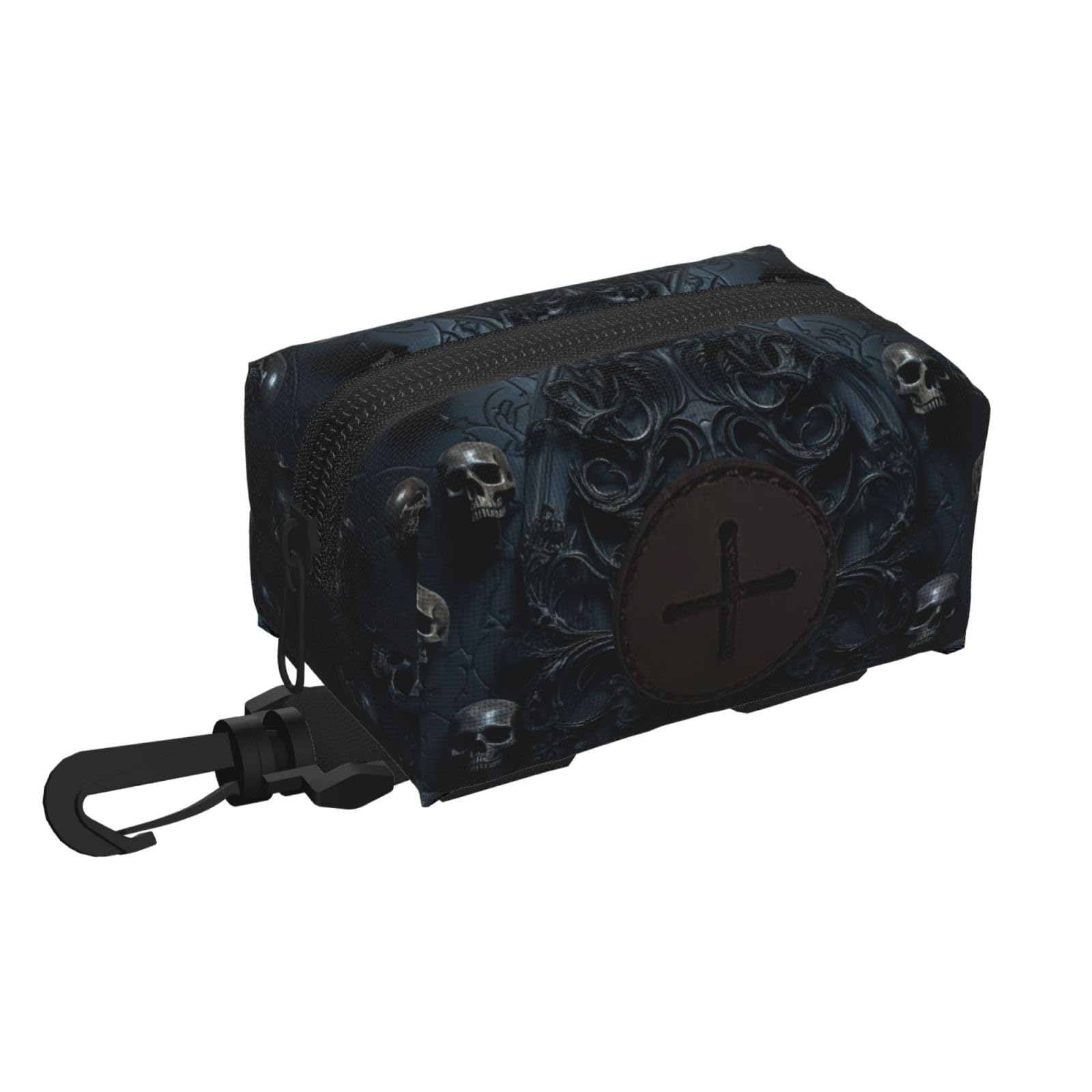 Pphgut Black Gothic Wallpaper Skull Print Waterproof Pet Waste Treat Bag Outdoor Walking Hiking Pouch Camping Accessory