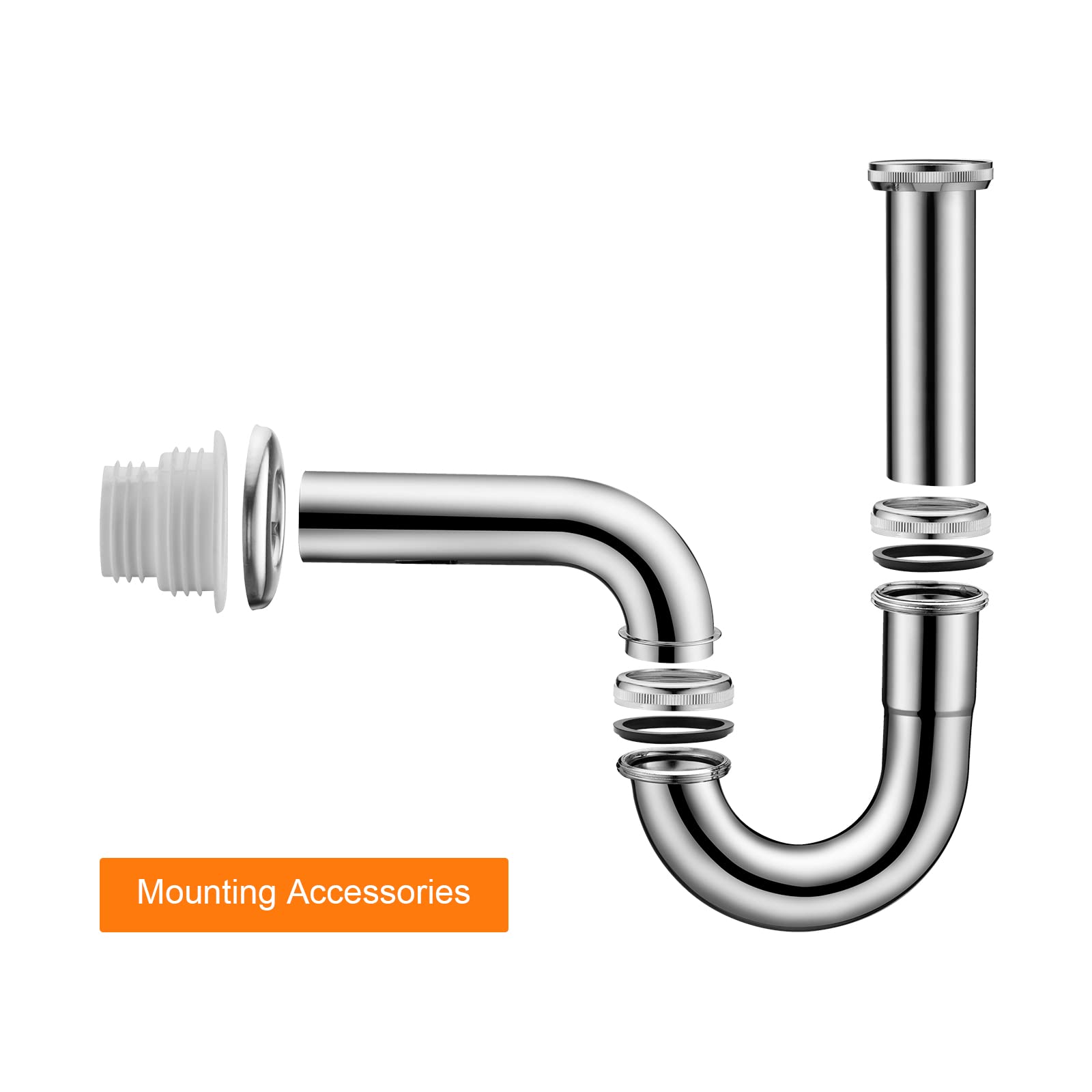 Ibergrif M20506 Universal Siphon do drenażu, rurki sodowej, syfonu w stali nierdzewnej P ze stawami uszczelniającymi, chromowane | Uniwersalny syfon rurowy i mosiężny syfon odpływowy z rurą ścienną do umywalki