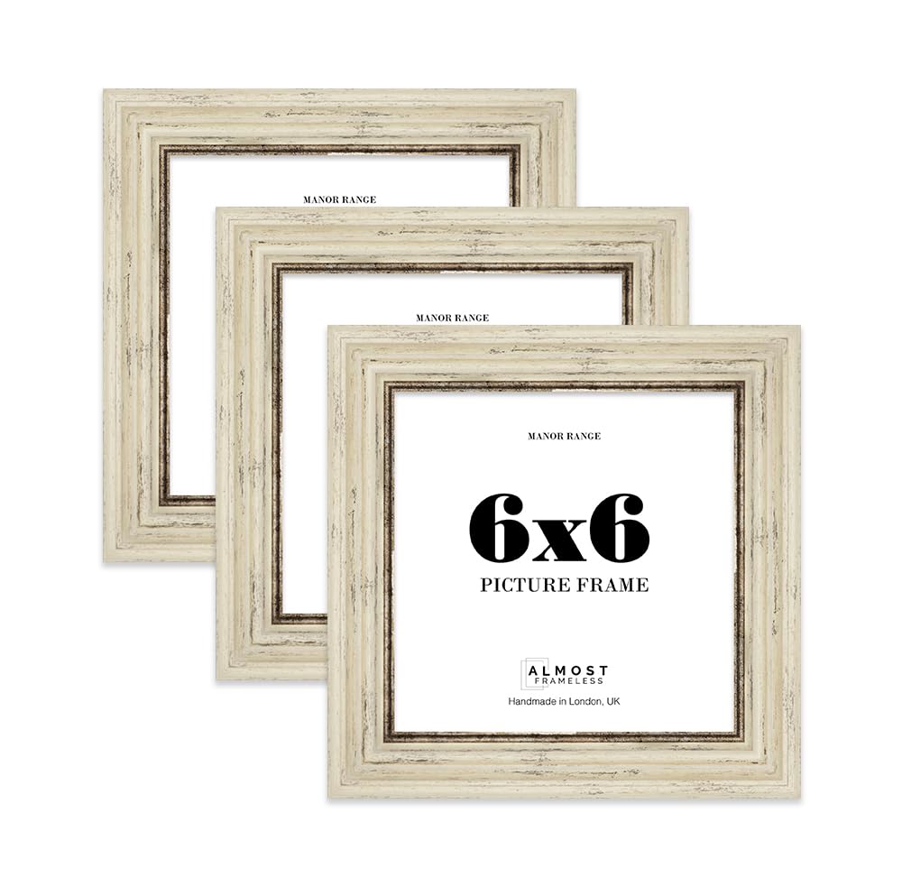 6x6 Picture Frame, Display 6x6 Pictures (15.2 x 15.2cm) - Distressed Cream Vintage 42mm Edge Wall Art - 3 Pack — image 1