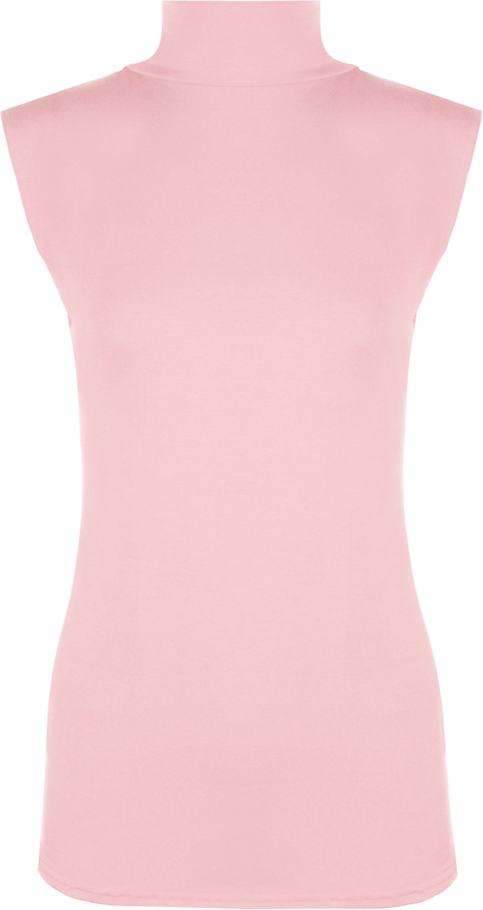 Wearall Women's Pink Polo Neck Plain Stretch Sleevless Vest Turtle Bodycon Top - 8/10