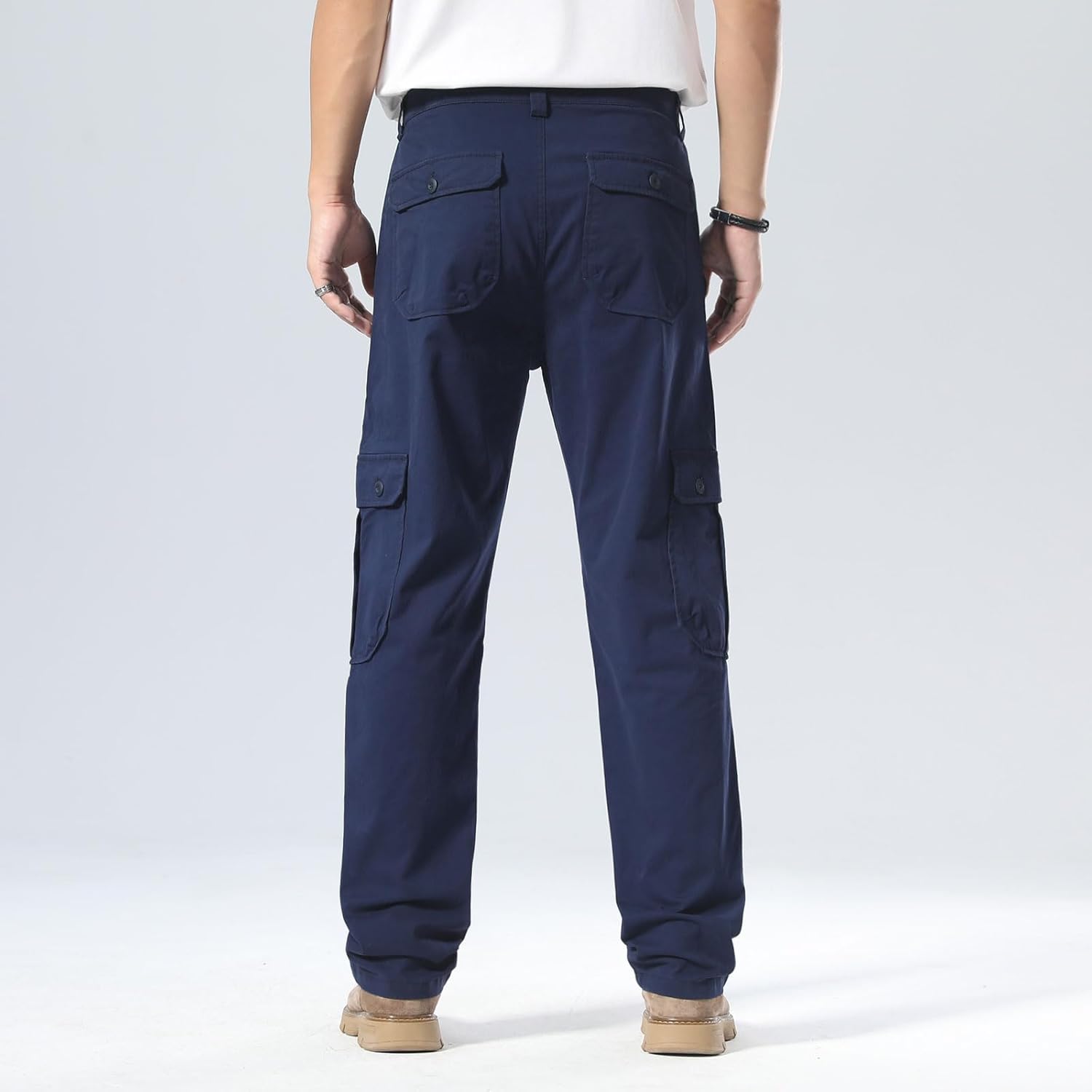 Plaid&Plain Men's Cargo Pants Relaxed Fit with Extra Front Pocket and Oversized Belt Loops LSC013 Navy Blue 30WX32L - Image 8