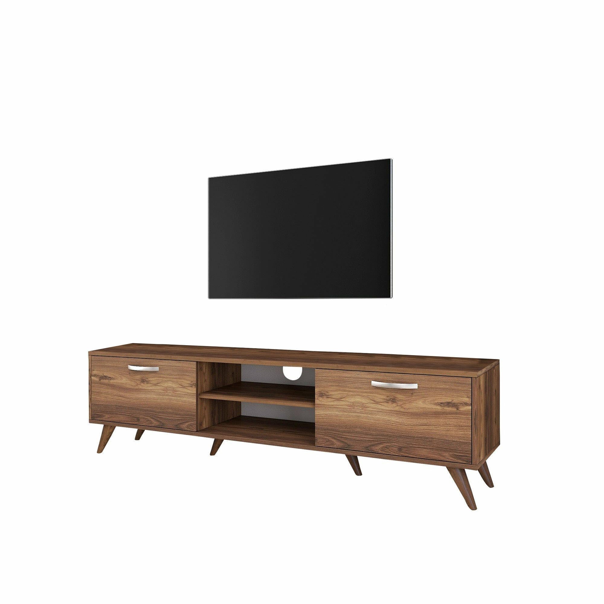 Dmora - Mobile porta TV Aldh, Credenza da soggiorno, Armadio basso per TV, Base parete attrezzata, 180x35h49 cm, Noce
