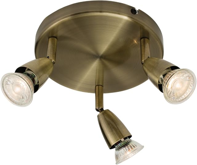 Amalfi 3 Way Decorative Antique Brass GU10 LED Compatible Round Adjustable Ceiling Spotlight