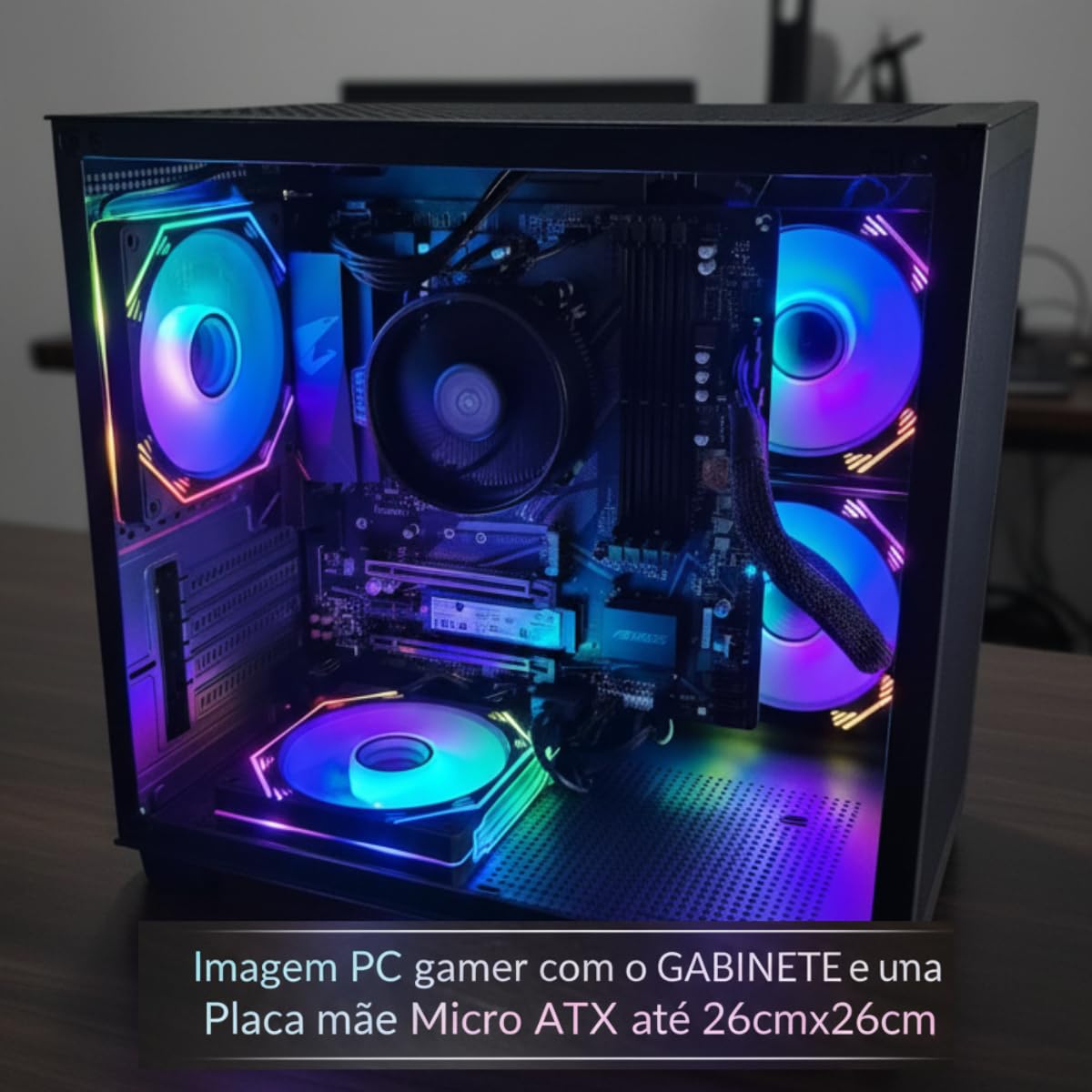 Kit Gabinete Gamer Aquário Preto GB1796 Vidro Temperado Frontal