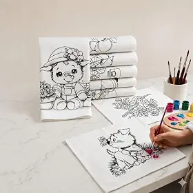 Kit 5 Pano De Prato Riscado Para Pintura Artesanato Branco