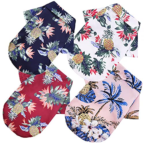 Camisa Hawaiana para Perros,4 Piezas Camisa de Verano para Perros, Chaleco para Perros Camiseta Transpirable para Ropa para Mascotas Pequeñas, Medianas y Grandes