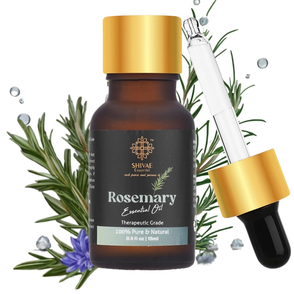 SHIVAE Essentiel Rosemary Essential Oil for Aroma Diffuser - 100% Natural & Pure, Ideal for Aromatherapy, Calming & Soothing Scent - FDA Approved, with Glass Dropper - Promotes Relaxation & Well-Being