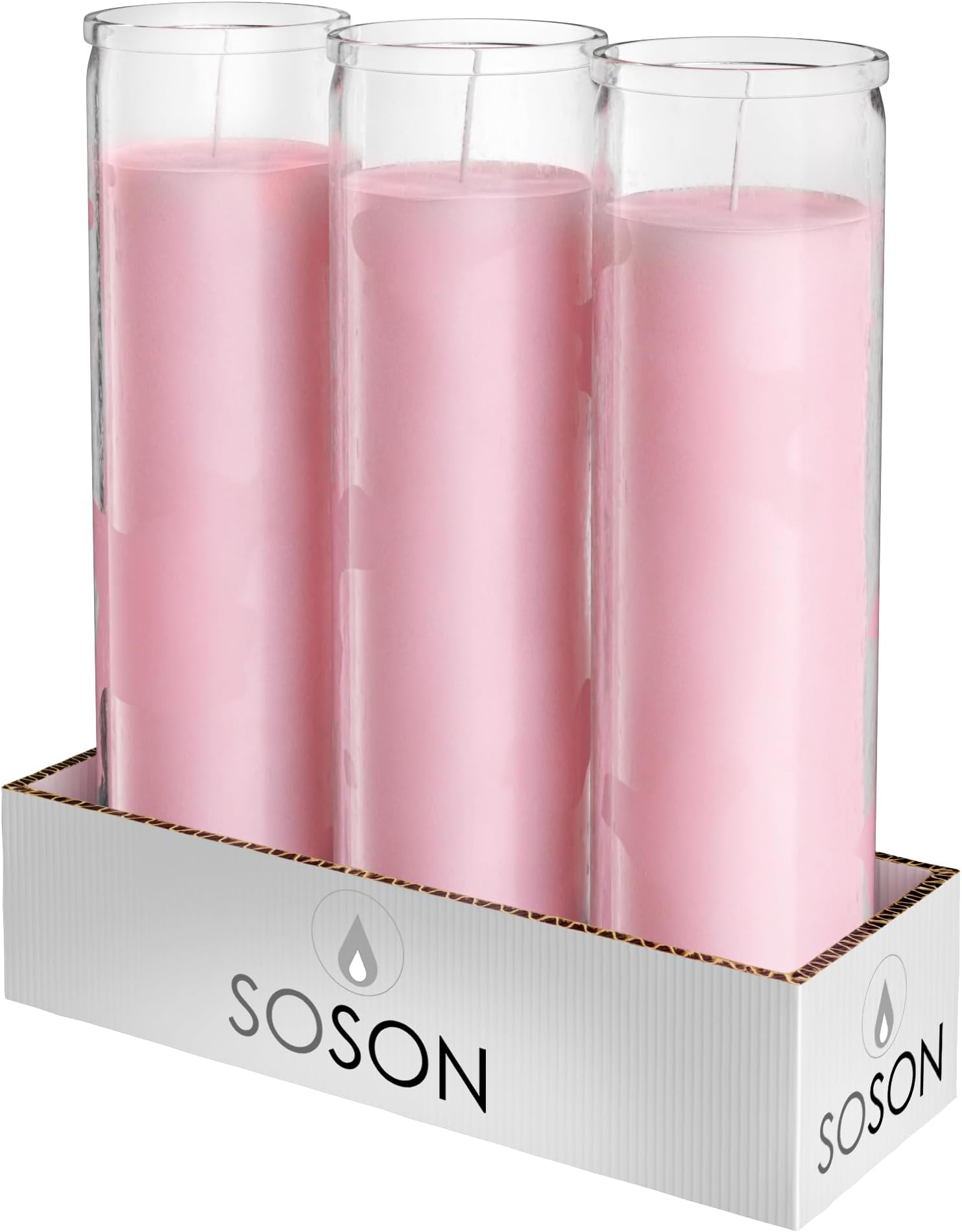Simply Soson 2x8 inch Pink Devotional Candles in Glass Jar - 3 Pack - 90 Hours – Prayer Candle - Tall Pillar Candles for Religious, Memorials, Party Decor