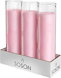 Simply Soson 2x8 inch Pink Devotional Candles in Glass Jar - 3 Pack - 90 Hours – Prayer Candle - Tall Pillar Candles for Religious, Memorials, Party Decor