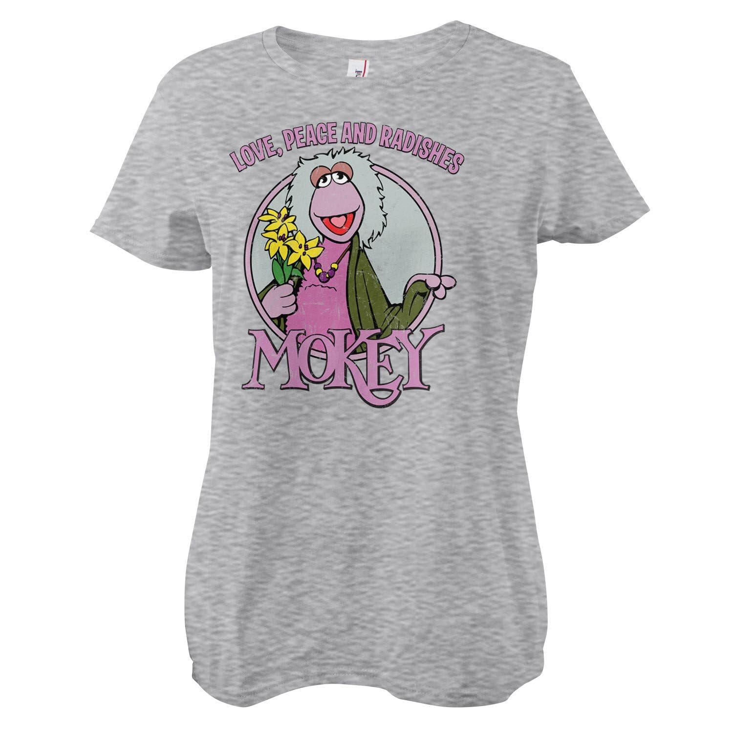 Fraggle Rock Officially Licensed Mokey - Love Peace and Radishes Women T-Shirt (Heather Grey), XX-Large