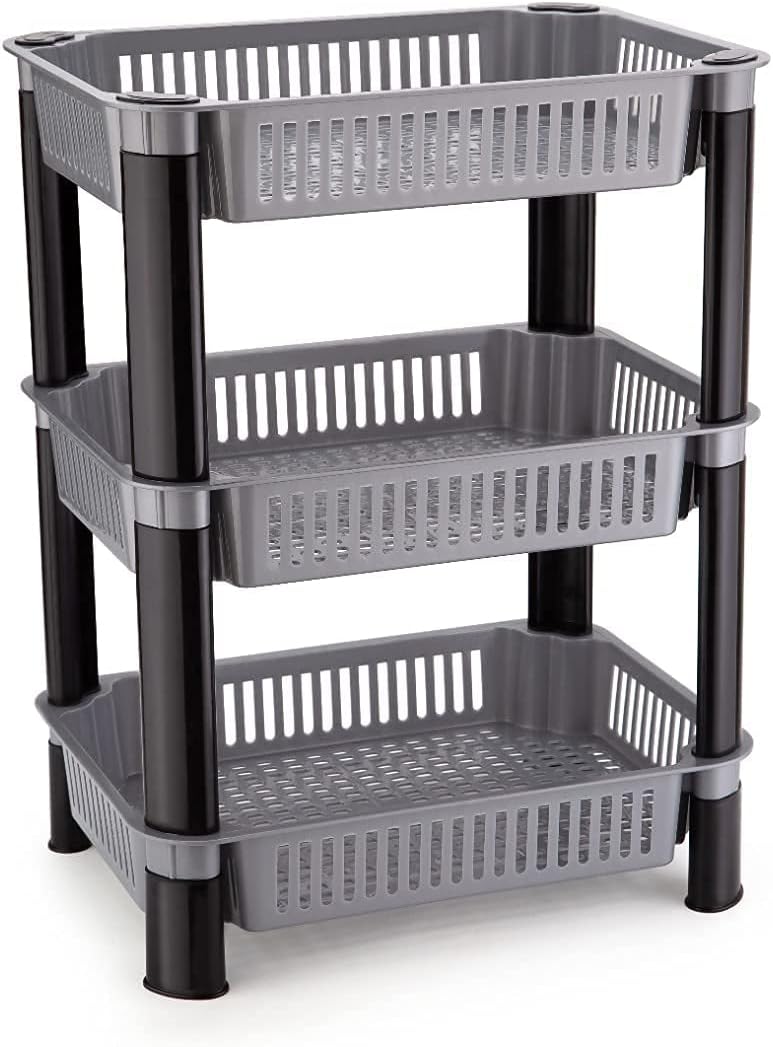 3 Layer Storage Rack Stand - Multi Purpose Vegetable Storage Rack, Plastic Space Saving Basket Organizer for Household, Office, Bedroom, Kitchen, Living Room (3 Layer Storage Rack Stand)